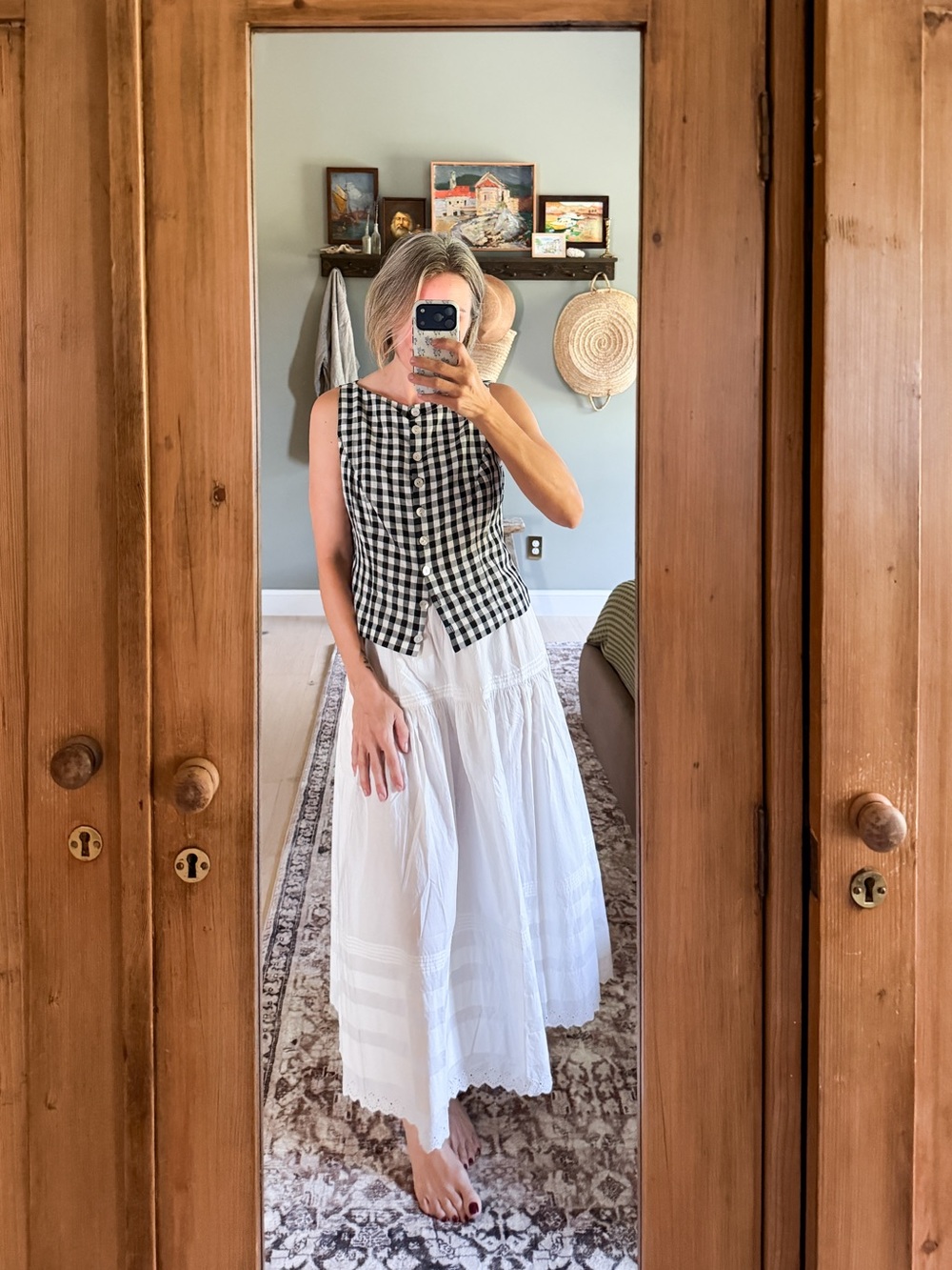 DÔEN Hayden Top Black Marilyn Gingham Linen Blend Size 6